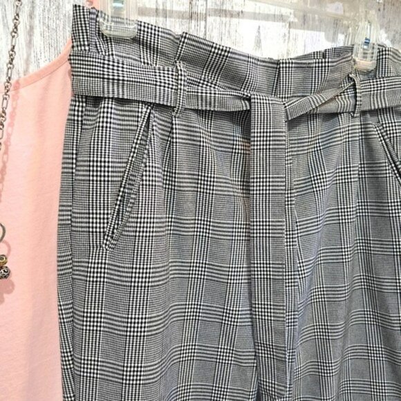 Zara Women's Plaid Trousers Dress Pants Size Small Black White Pull On Cuffs - Picture 13 of 15